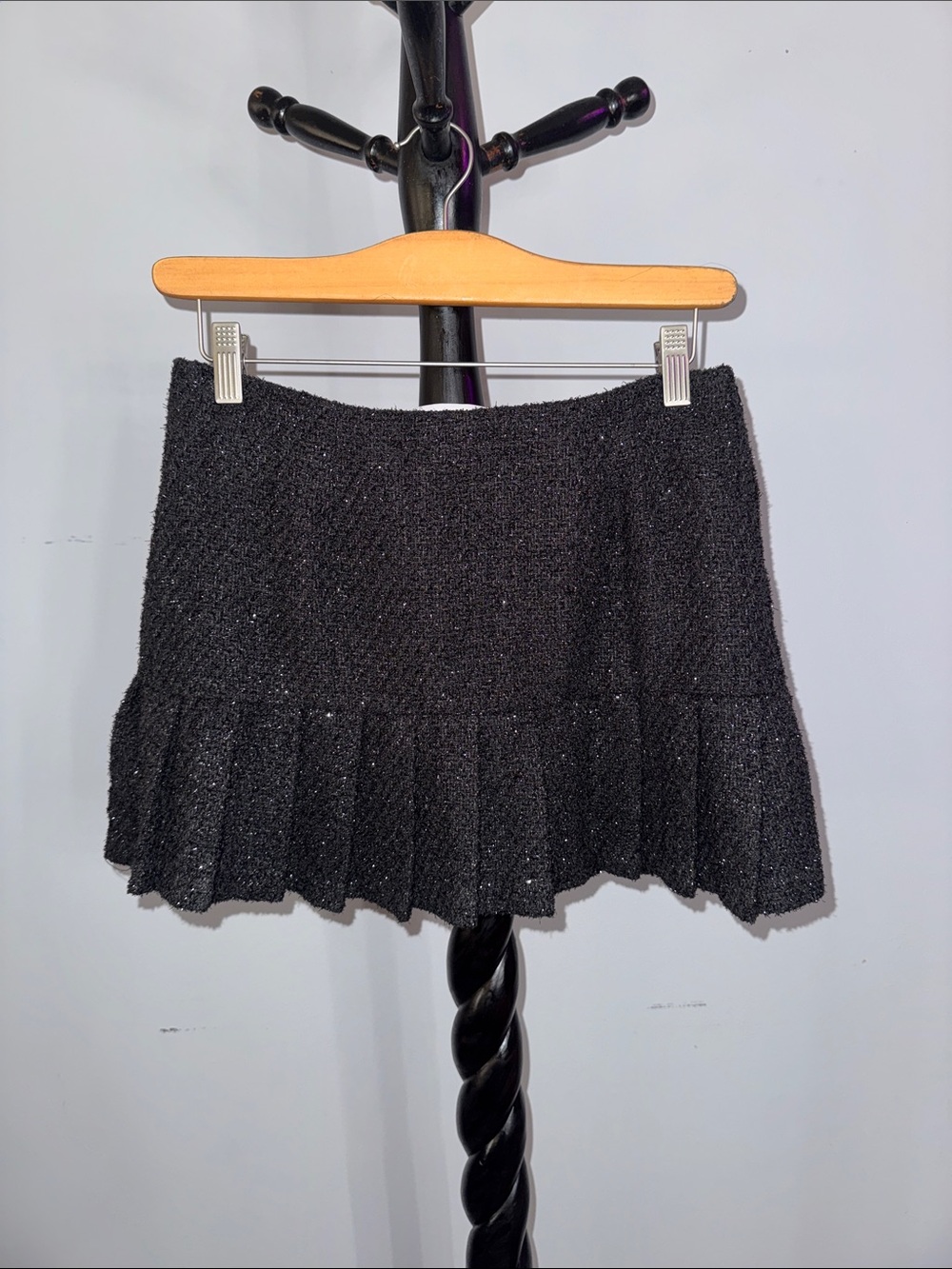 Black Glitter Tweed Ruffle Hem Women's Skirt 19.3